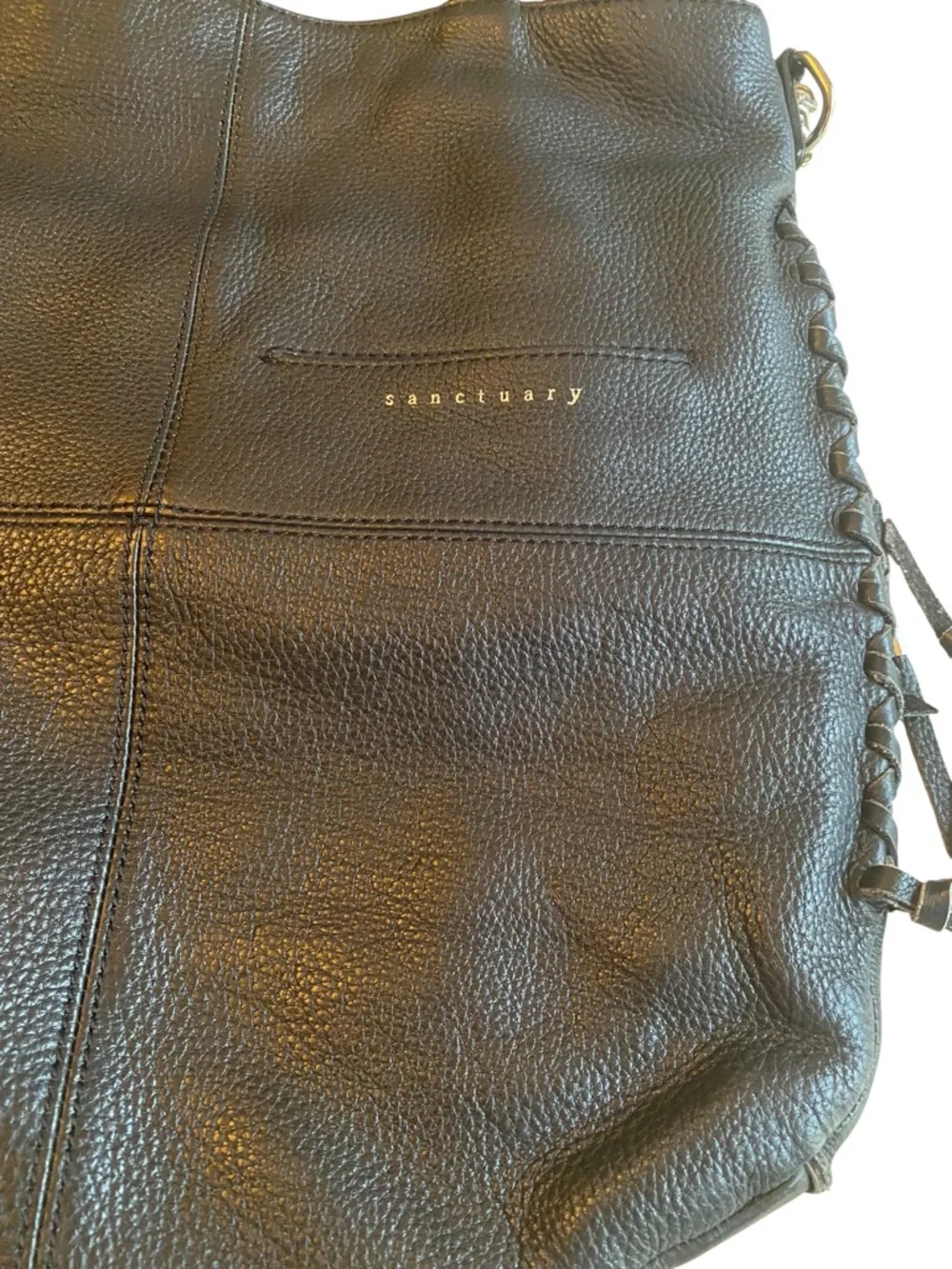 Sanctuary Black Leather Tote Hobo Bag with Braided Side Details